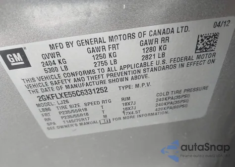 2012 GMC Terrain Slt-2 z USA, uszkodzony, nr VIN 2GKFLXE55C6331252